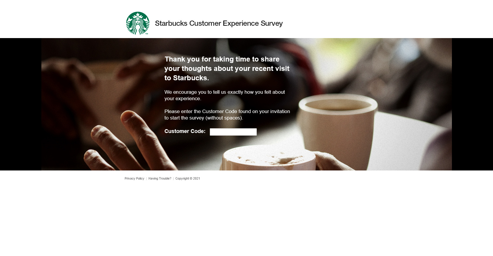 Starbucks Customer Experience Survey: mystarbucksvisit.com