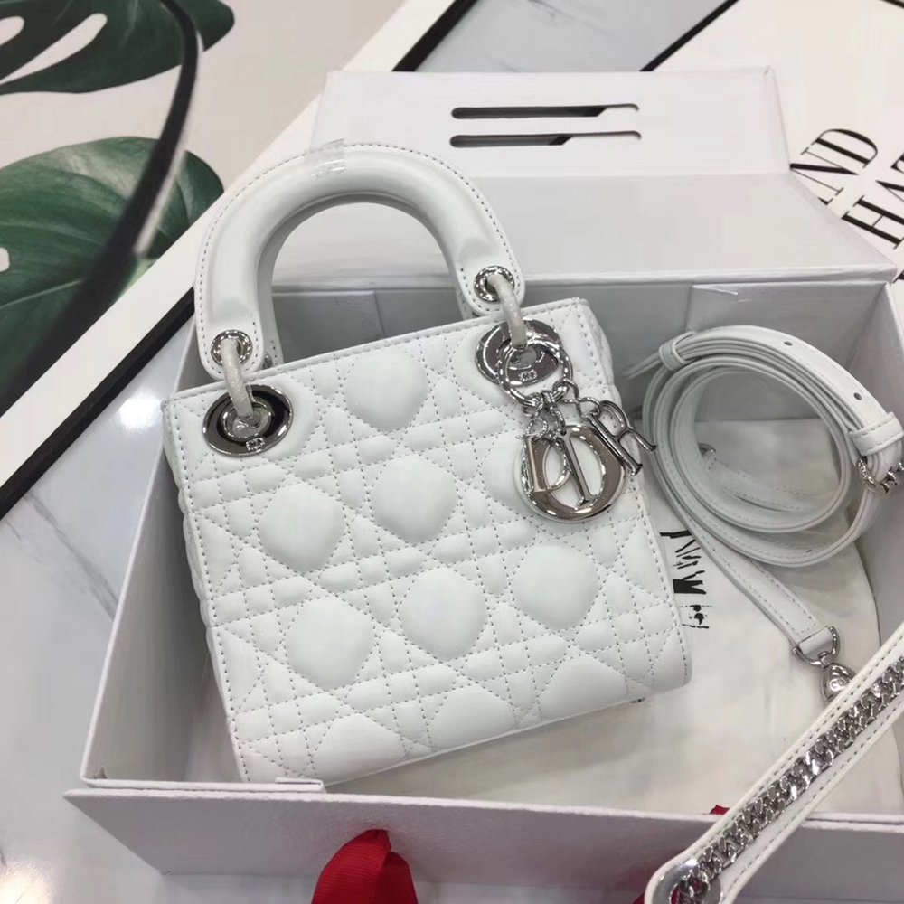 Dior Mini Lady Dior Bag In White Lambskin IAMBS240940 Outlet Sales