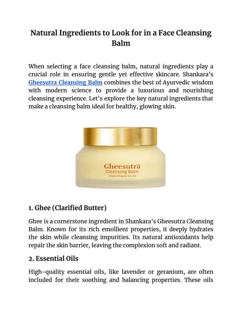 Natural Ingredients to Look for in a Face Cleansing Balm | PDF