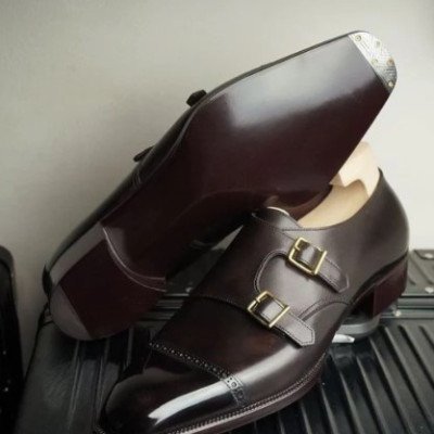 Brown Leather Lysander Toe Cap Monk Straps - Formal Shoes Profile Picture