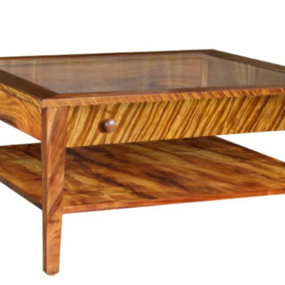 Glass Top Display Coffee Table – Plantation Style with Drawer and Shelf Profile Picture
