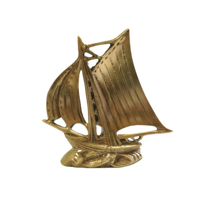 4-3/4″ Antiqued Brass Sloop Sailboat Paperweight- Antique Vintage Style Profile Picture