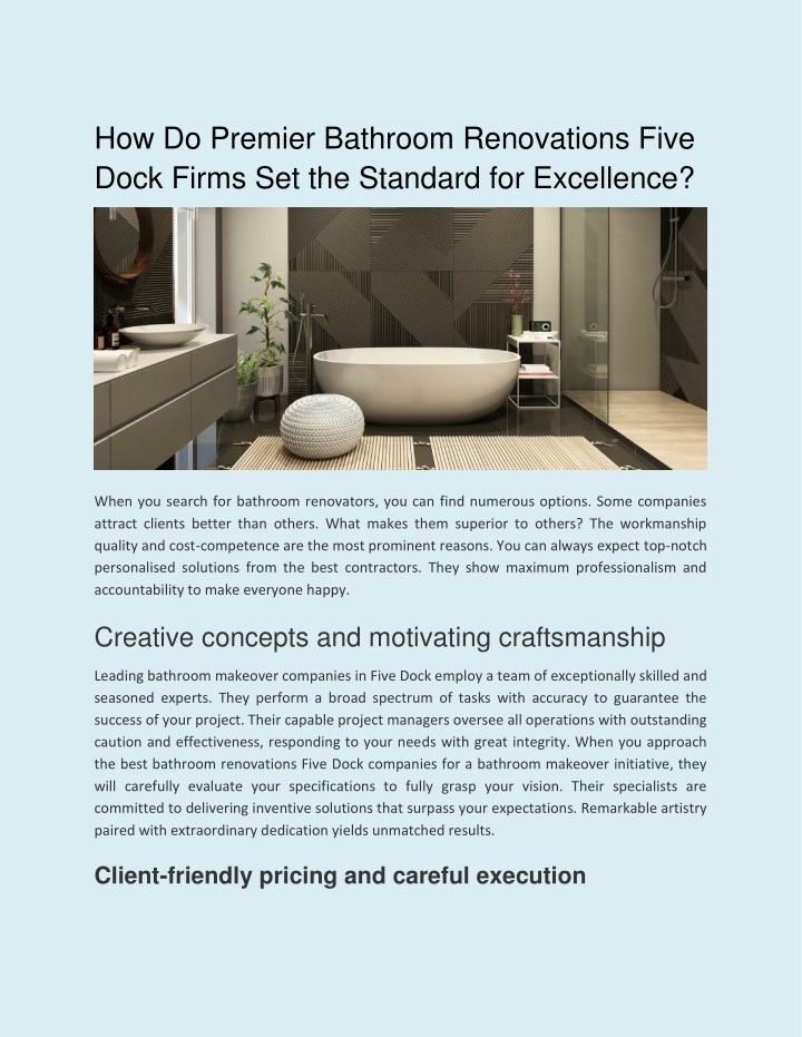 PPT - How Do Premier Bathroom Renovations Five Dock Firms Set the Standard for Excellence PowerPoint Presentation - ID:14399141