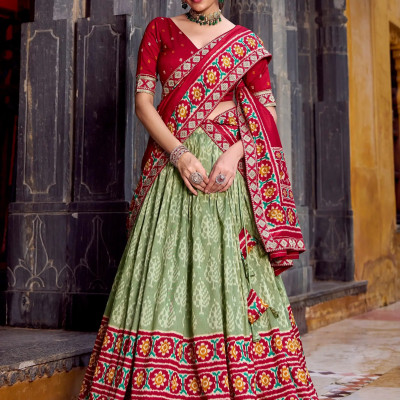 Bewitching Sea Green Ikkat Print Tussar Silk Wedding Wear Half Saree Lehenga Profile Picture