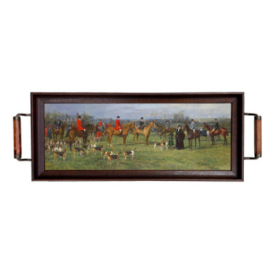 Fox Hunt Wood Tray with Wood and Antiqued Brass Handles Profile Picture