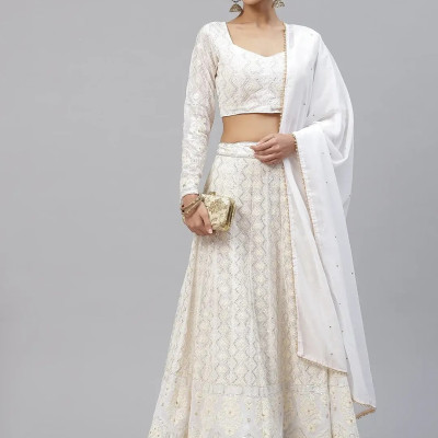 Marvelous White Thread Embroidery Georgette Bridesmaid Lehenga Choli Profile Picture
