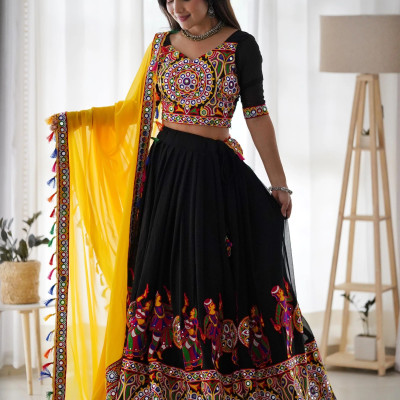 Magnificent Black Embroidered Georgette Navratri Special Lehenga Choli Profile Picture