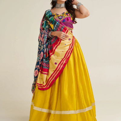 Fascinating Yellow Gamthi Work Satin Navratri Lehenga Choli Profile Picture