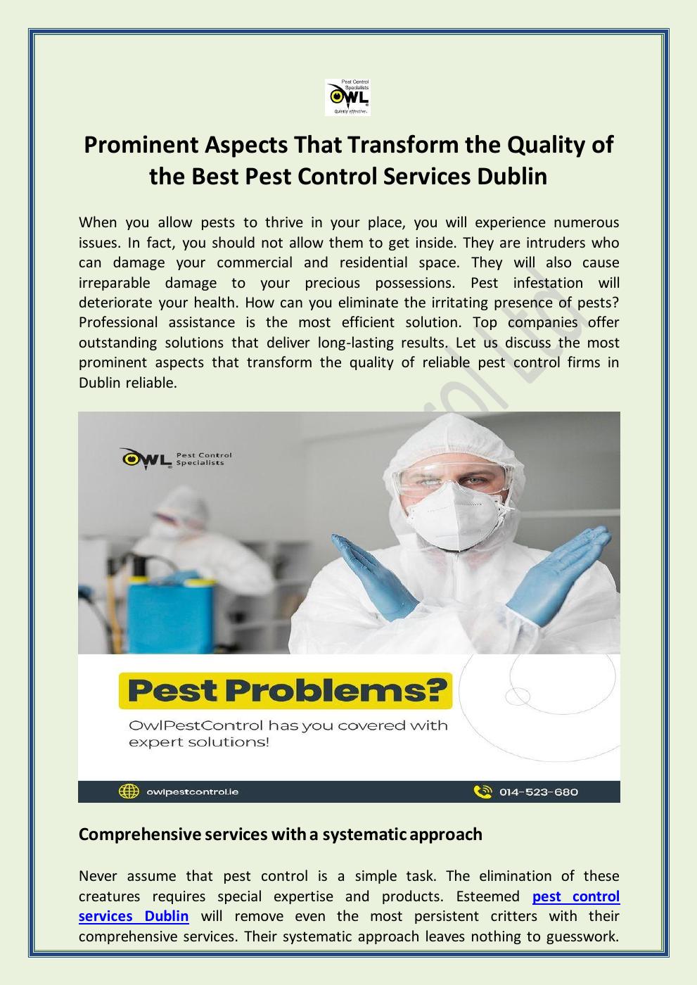 Prominent Aspects That Transform the Quality of the Best Pest Control Services Dublin